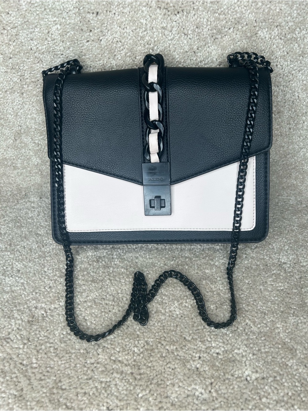 Aldo Black & White Chain-Accent Crossbody Bag